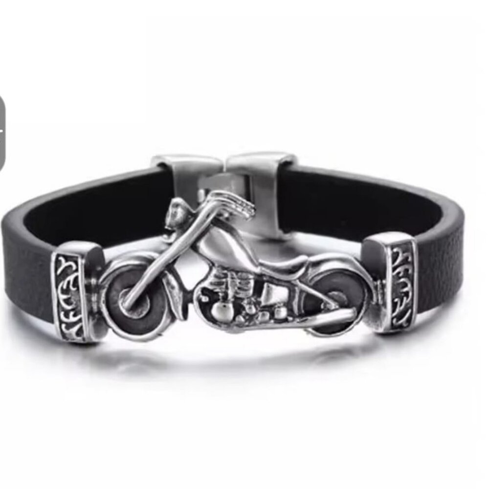 mens bracelet leather "Motorcycle" 20cm